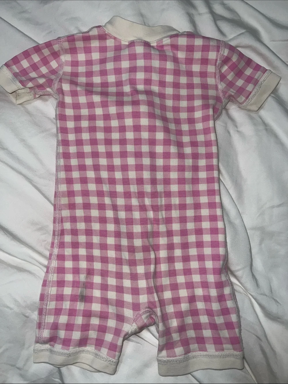 Hanna Andersson Pink and Cream Gingham Short Sleeve Zip Romper Pajamas